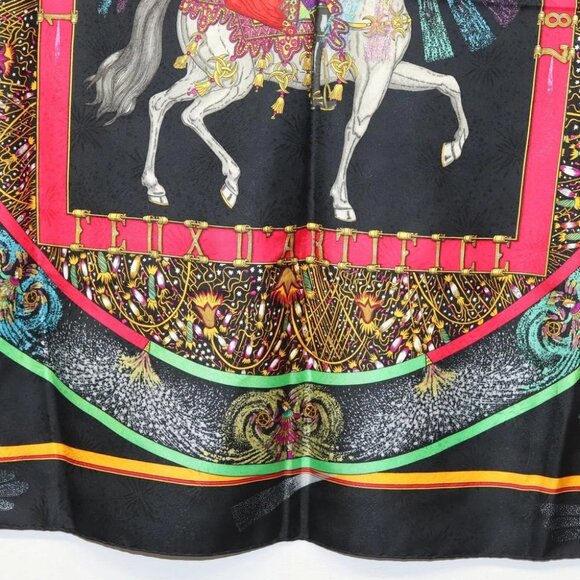 HERMES Carre 90 Scarf ""FEUX D' ARTIFICE"" Silk Black Auth hk2955 - Picture 6 of 12